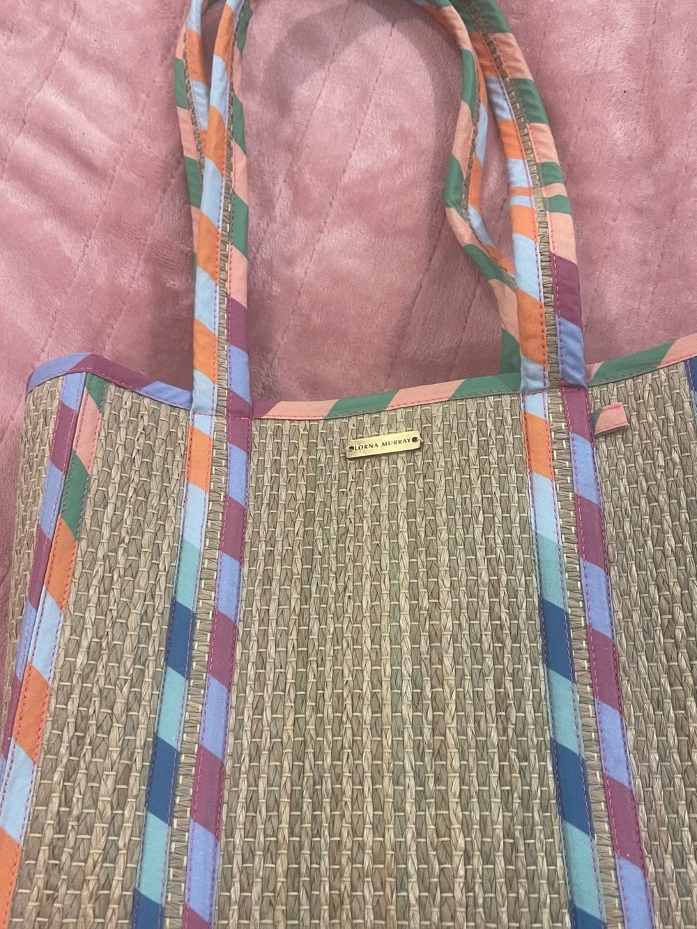 Sloane Murray Multicolor Trim Straw Tote